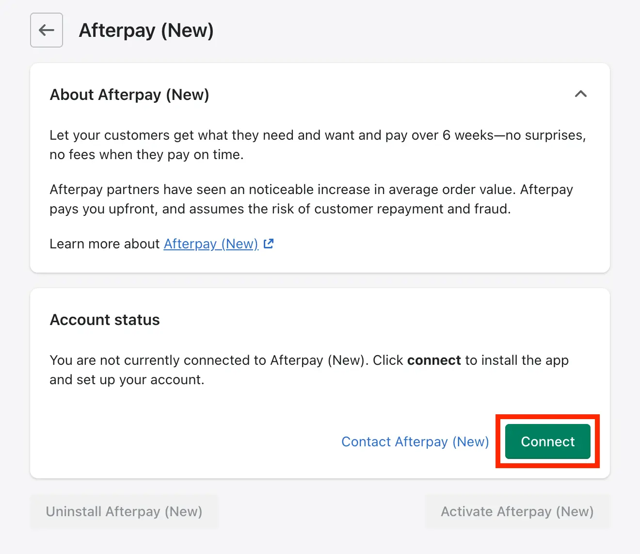 add Afterpay to Shopify