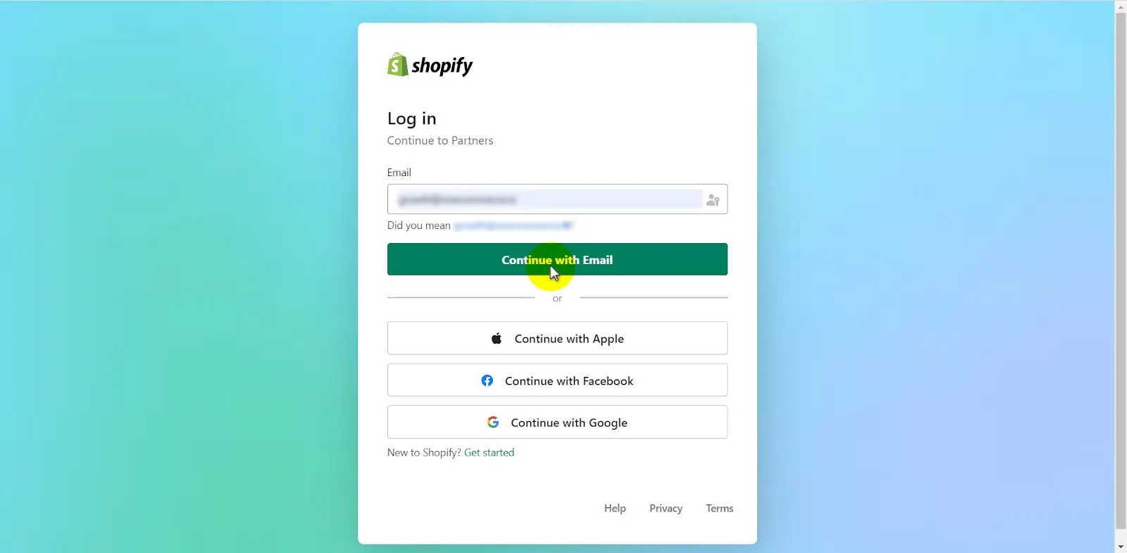 Shopify partner login